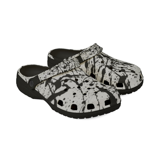 White Splat Rubber Clogs