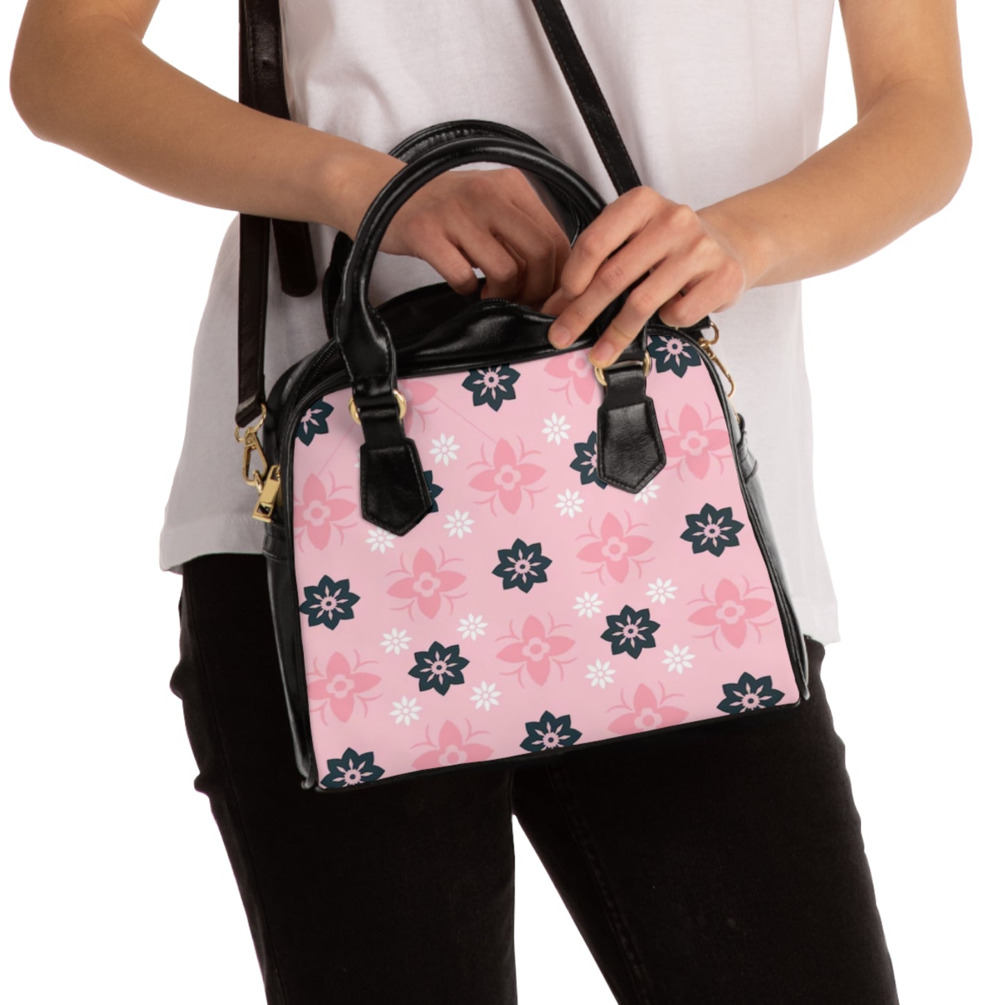 Pink Floral Shoulder Handbag