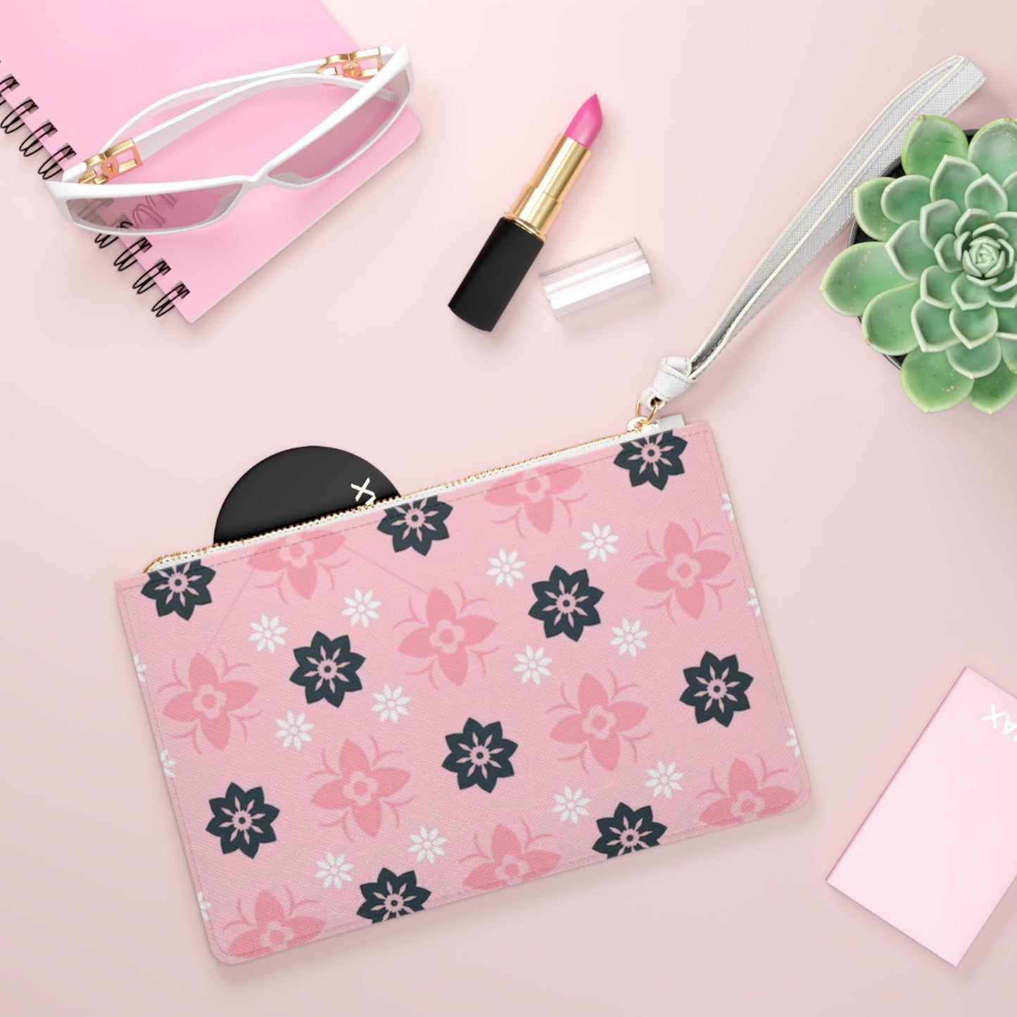 Pink Floral Clutch Bag