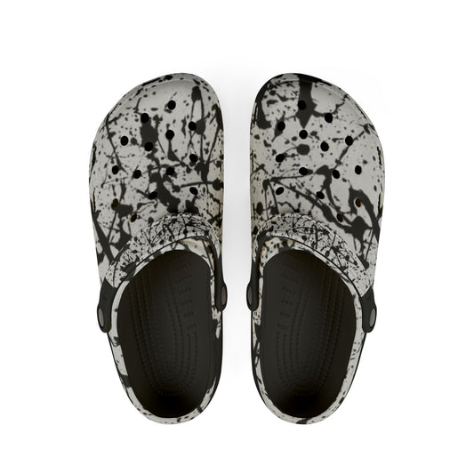 White Splat Rubber Clogs