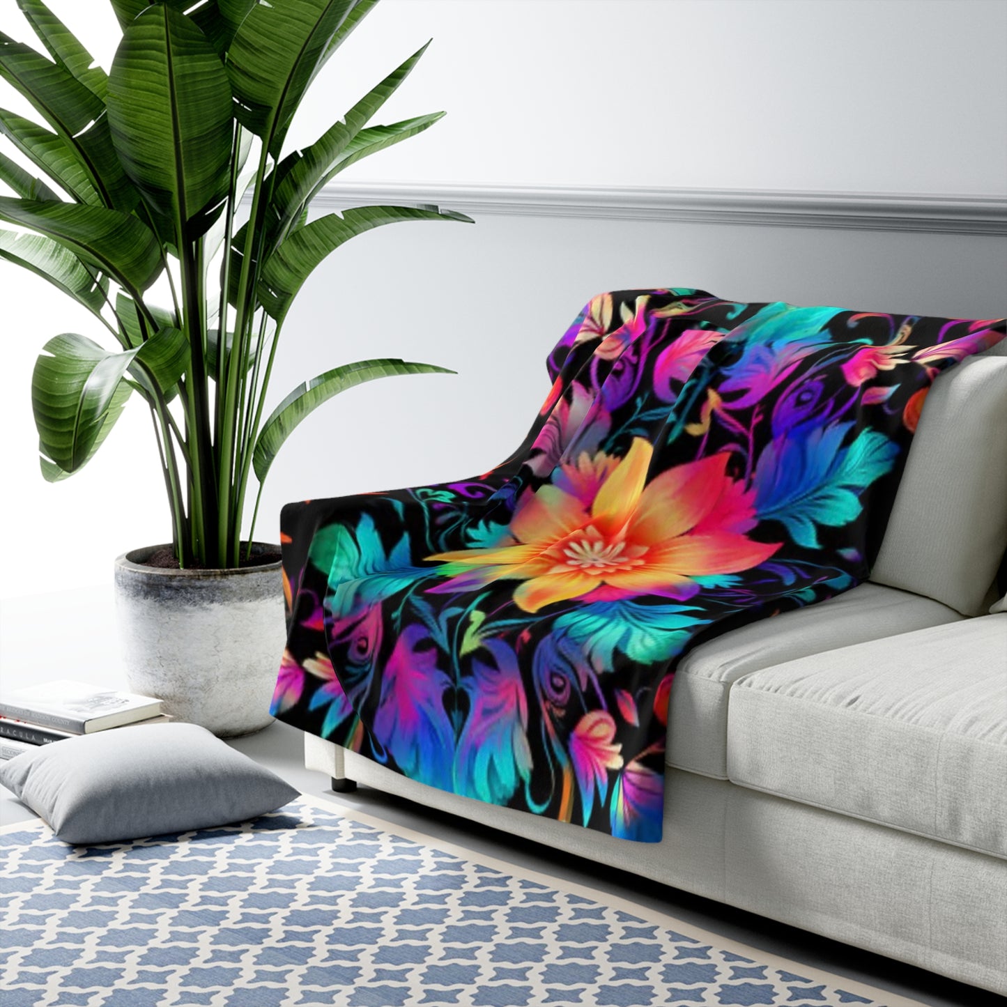 Cosmic Flower Sherpa Blanket