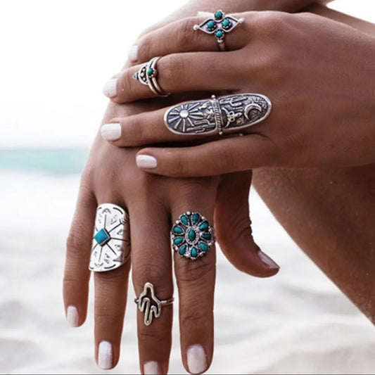 Turquoise 9-Piece Ring Set