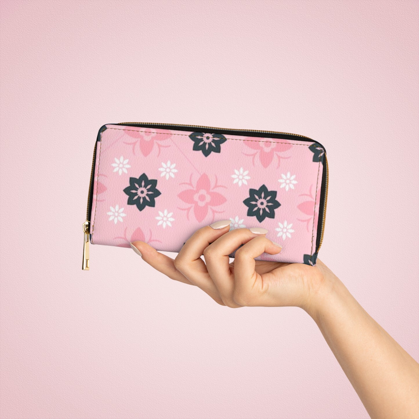 Pink Floral Zipper Wallet
