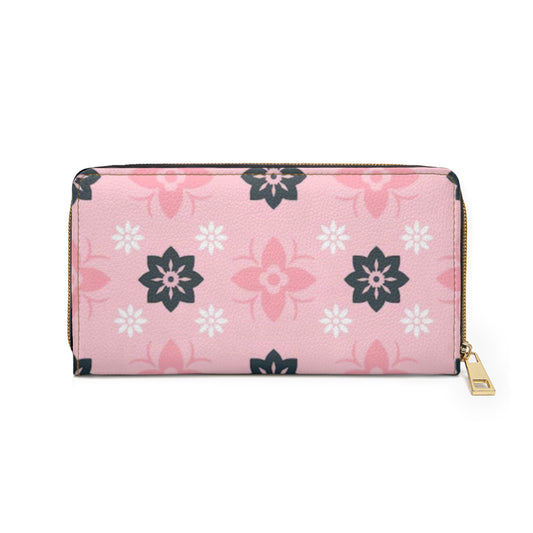 Pink Floral Zipper Wallet