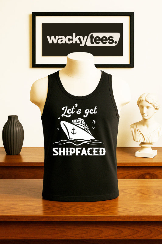 Lets Get Ship faced Cruise Cruising Vacation Boozy Graphic Tee Shirt