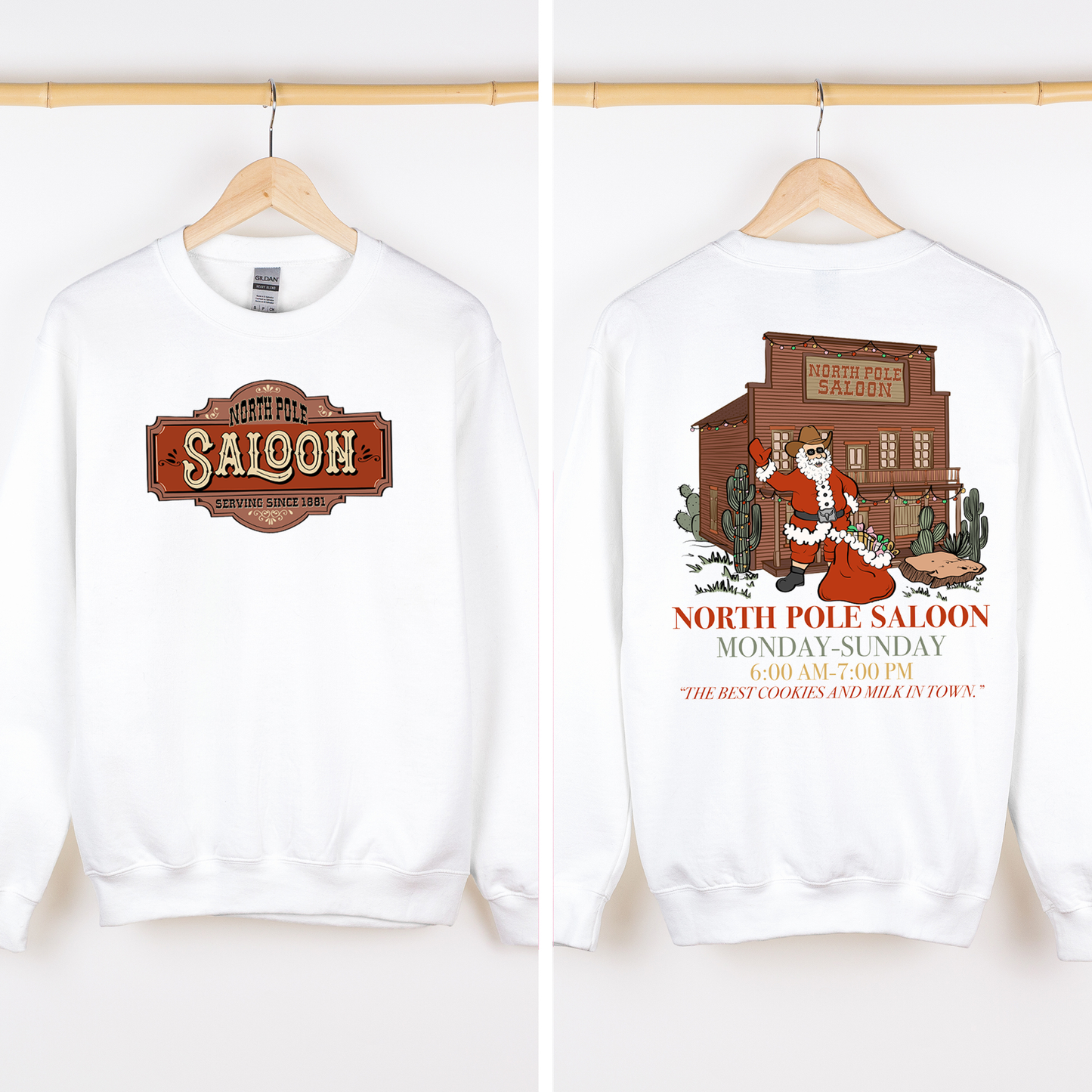 North Pole Saloon, Christmas Party, Santa, Funny, Front and Back Sweatshirt