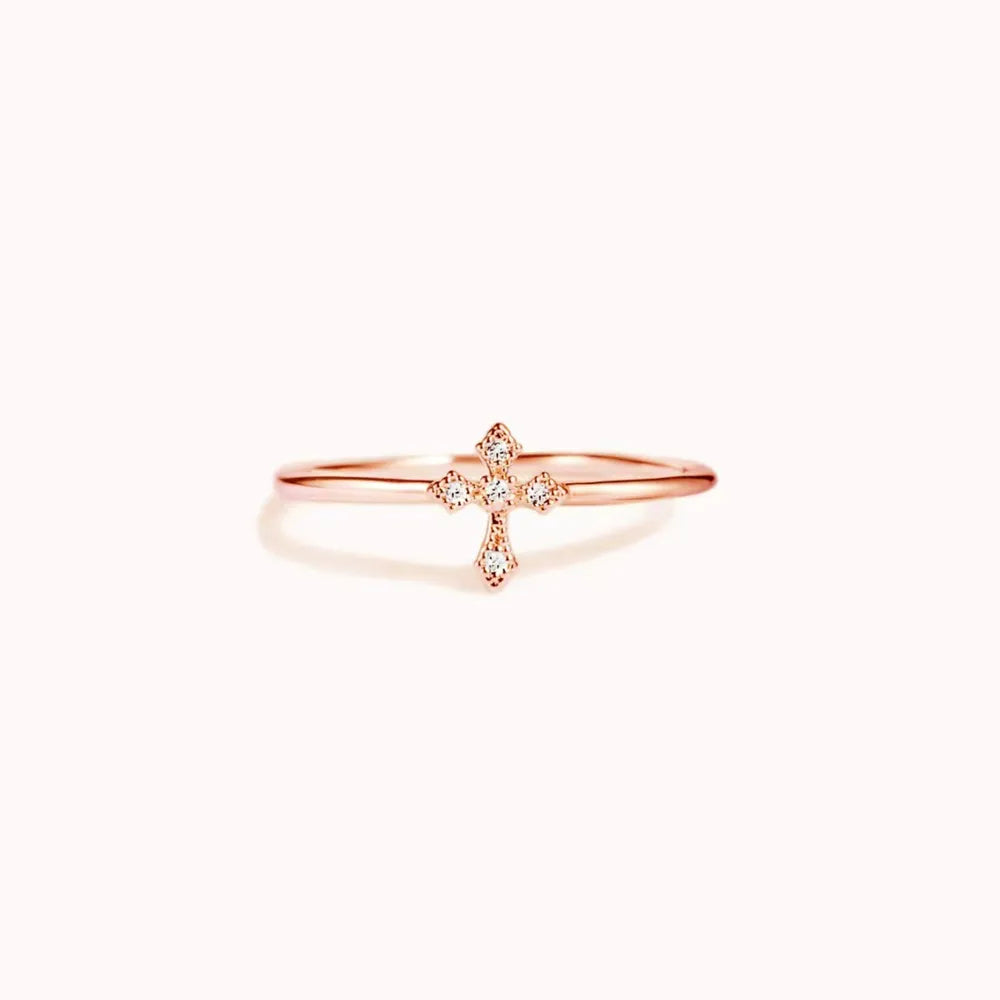 Sterling Silver Cross Ring - Rose Gold and Silver