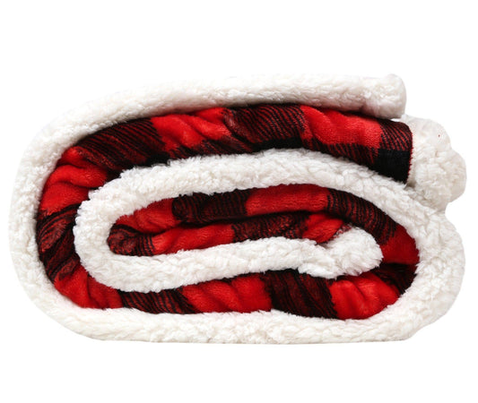 Lumberjack Plaid Plush Fur Sherpa Borrego Fleece Throw Blanket