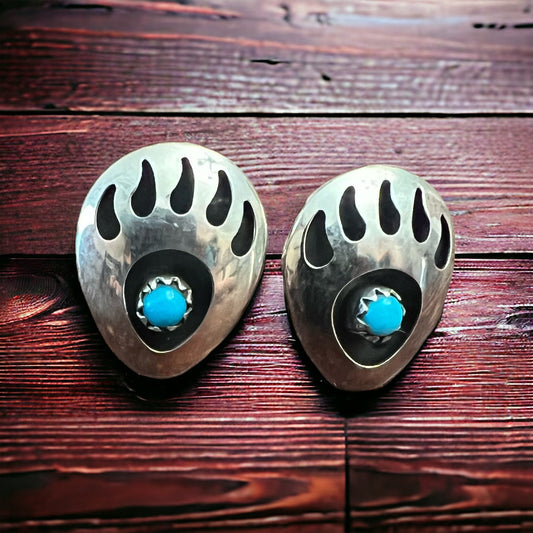 Turquoise & Sterling Silver Post Earrings by Leroy Parker