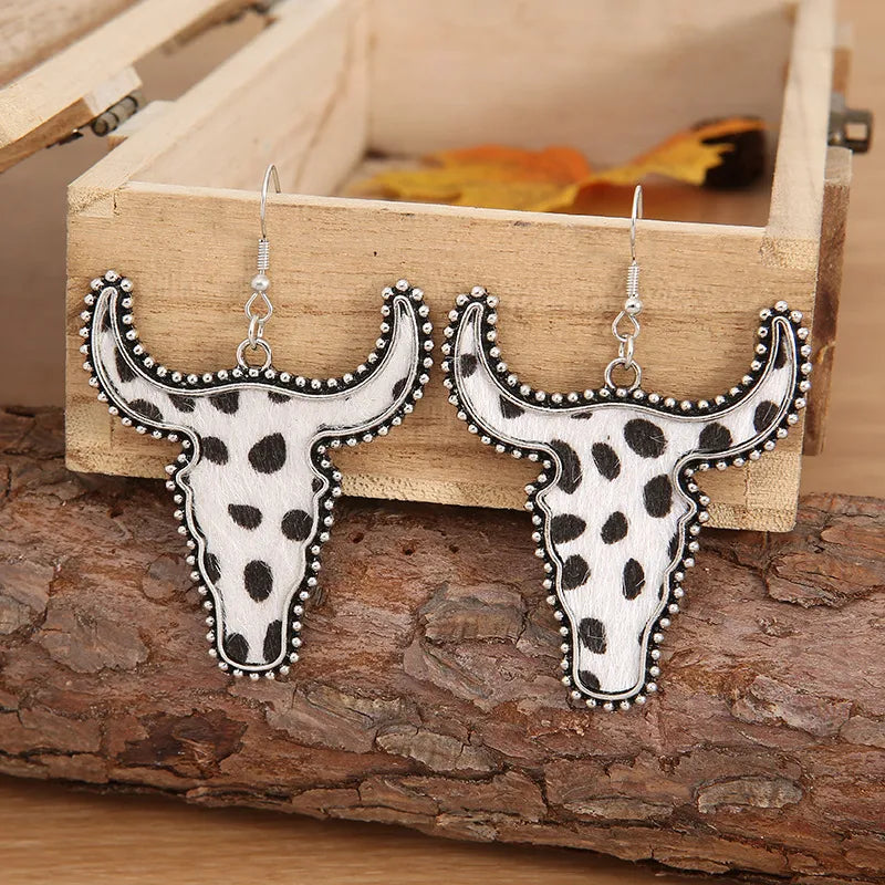 Animal Print Cow Head Earrings