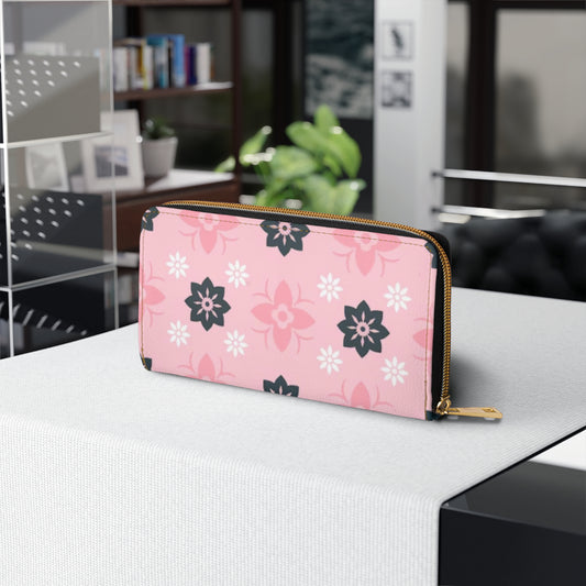 Pink Floral Zipper Wallet