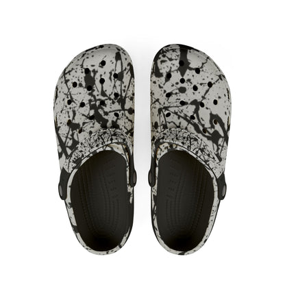 White Splat Rubber Clogs