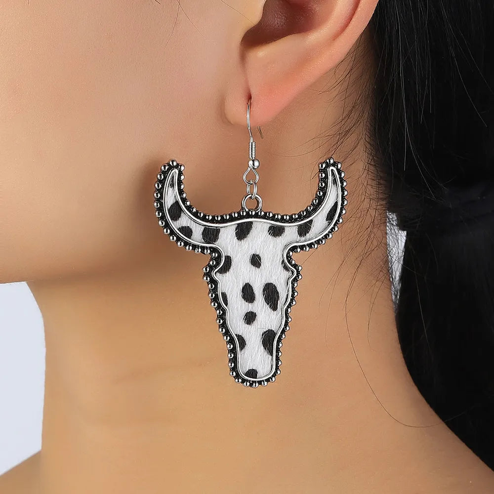 Animal Print Cow Head Earrings