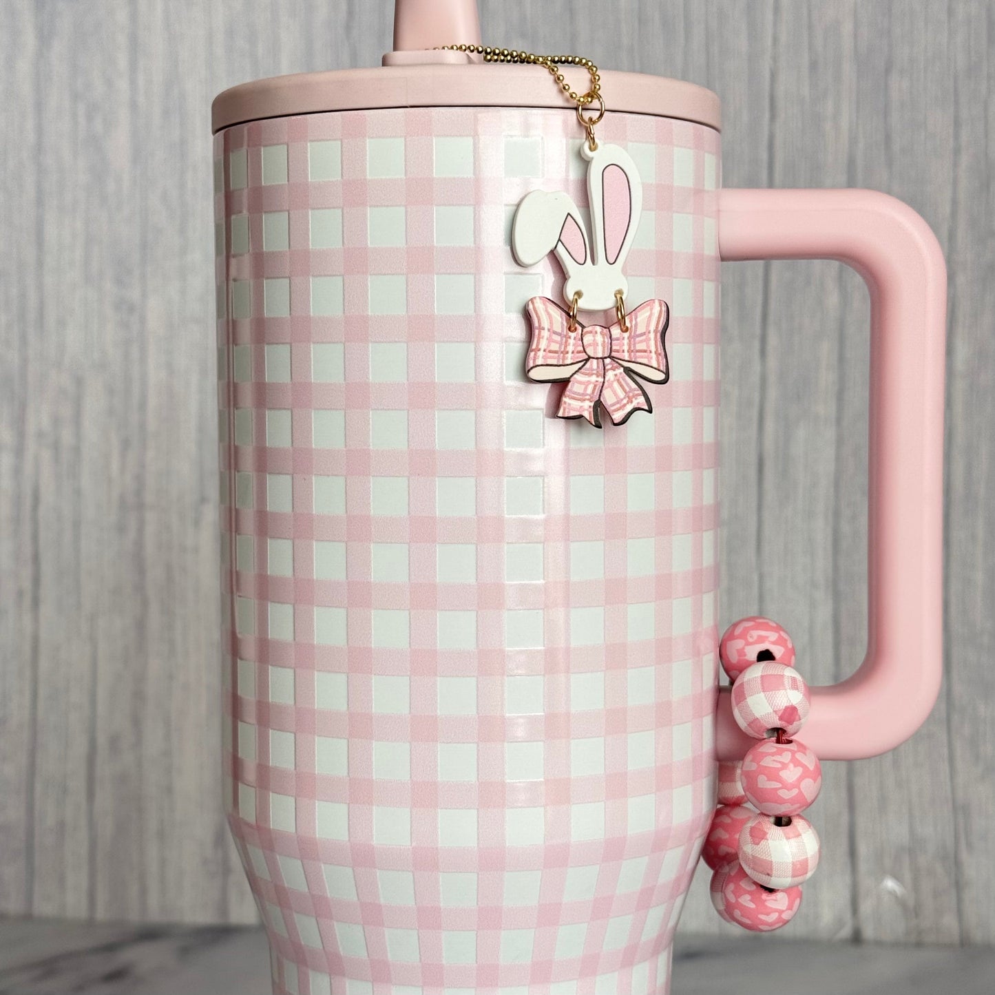 Pink Plaid Bracelet - Tumbler Handle Charm