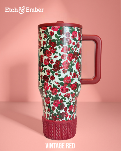 Vintage Red Macrame Tumbler Boot - fits 20-40oz