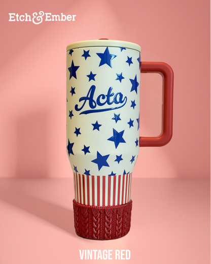 Vintage Red Macrame Tumbler Boot - fits 20-40oz