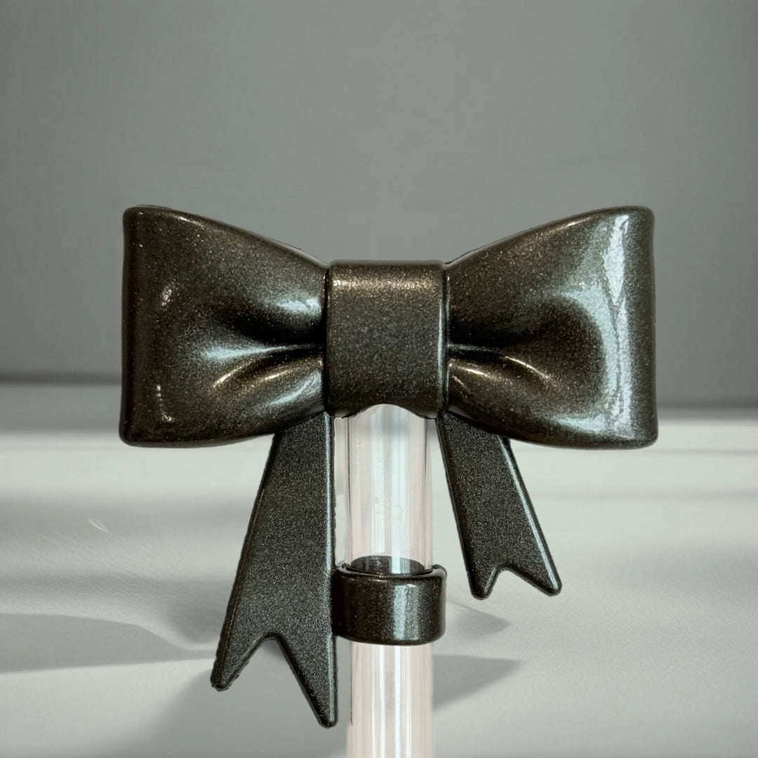 Onyx Shimmer 3D Bow Straw Topper