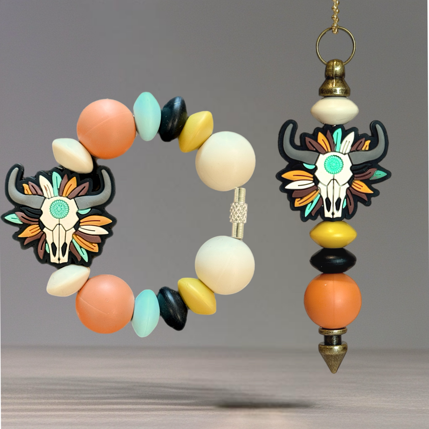 Feathered Skull Handle Bracelet - Tumbler Handle Charm