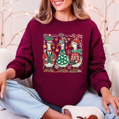 Christmas Geese, Funny, Adorable, Cute, Retro Sweatshirt