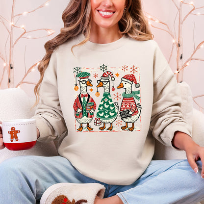 Christmas Geese, Funny, Adorable, Cute, Retro Sweatshirt