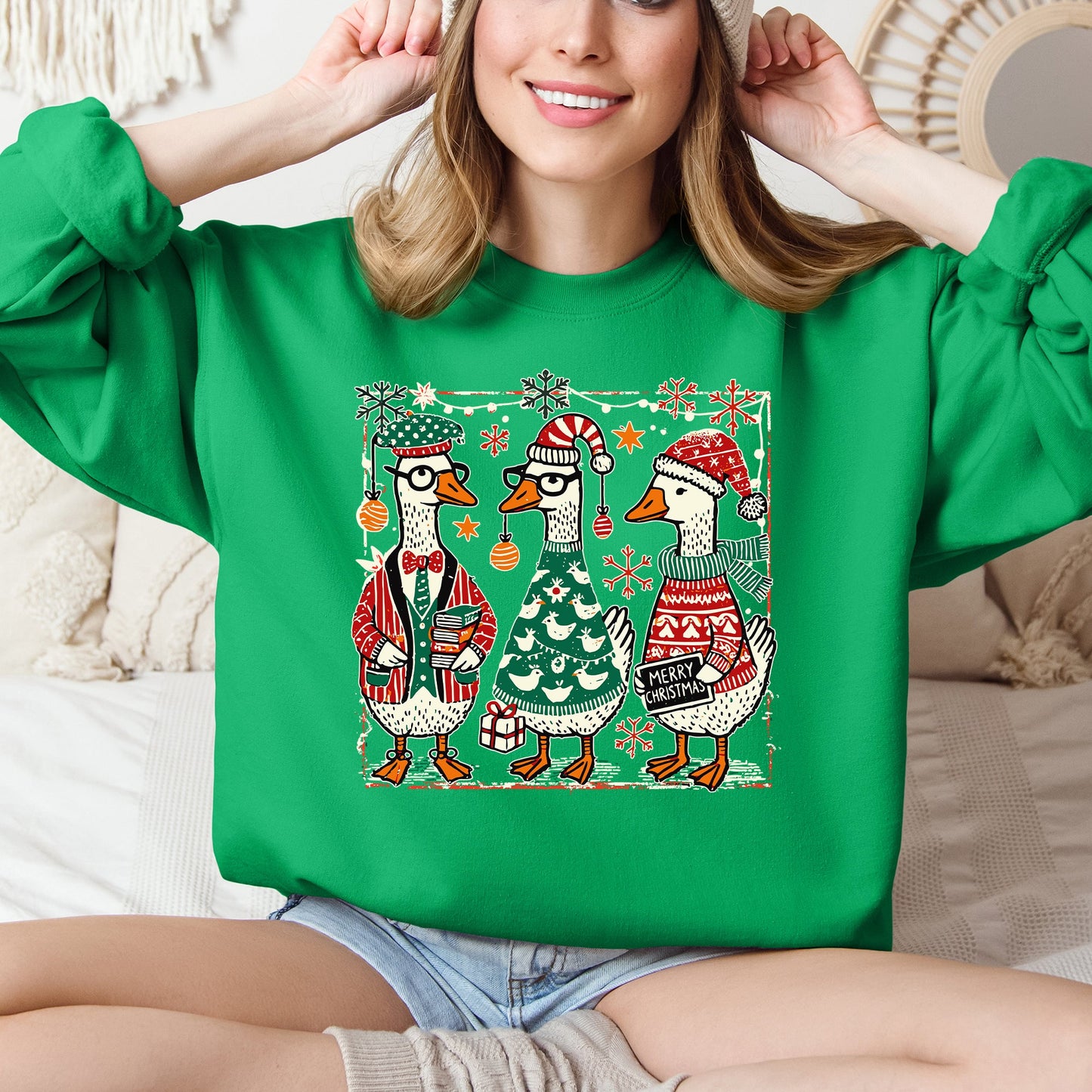 Christmas Geese, Funny, Adorable, Cute, Retro Sweatshirt