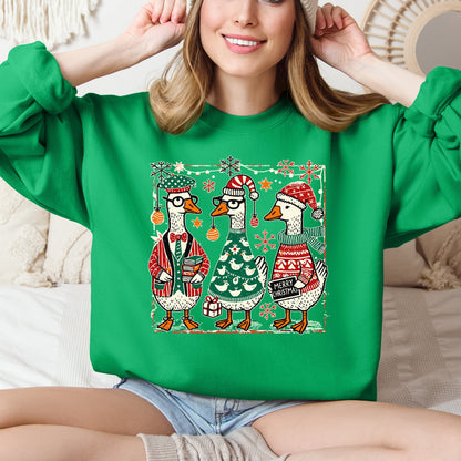 Christmas Geese, Funny, Adorable, Cute, Retro Sweatshirt