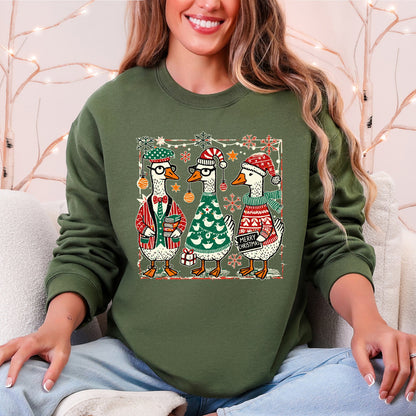 Christmas Geese, Funny, Adorable, Cute, Retro Sweatshirt