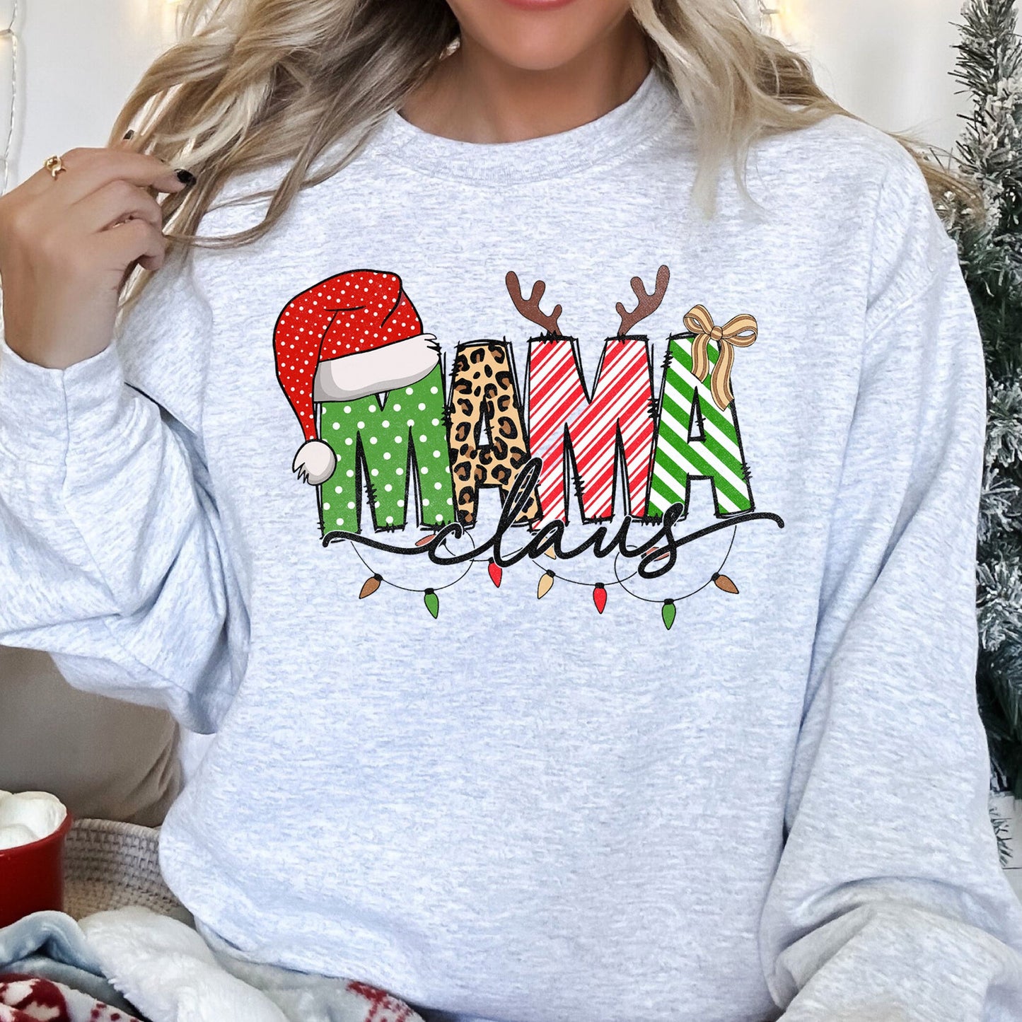 Mama Claus, Santa, Plaid, Leopard Print, Christmas Sweatshirt