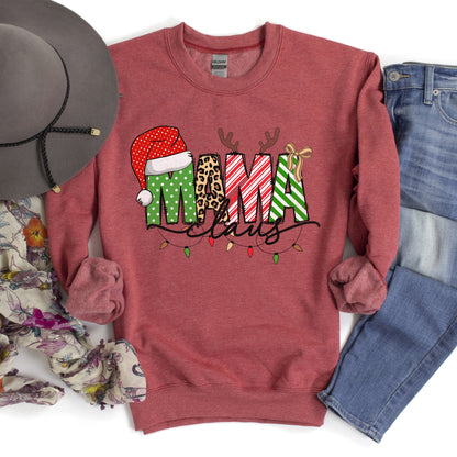 Mama Claus, Santa, Plaid, Leopard Print, Christmas Sweatshirt