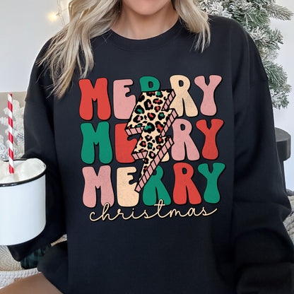 Merry Christmas Retro, Leopard Print Sweatshirt