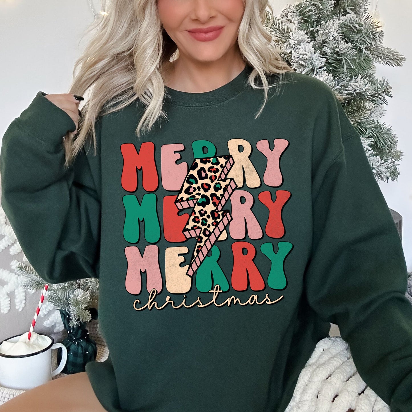 Merry Christmas Retro, Leopard Print Sweatshirt