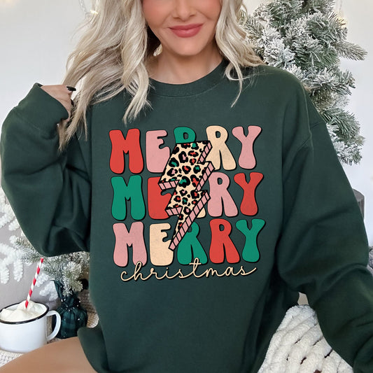 Merry Christmas Retro, Leopard Print Sweatshirt