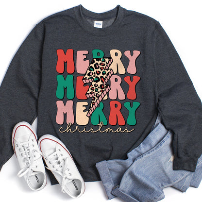 Merry Christmas Retro, Leopard Print Sweatshirt