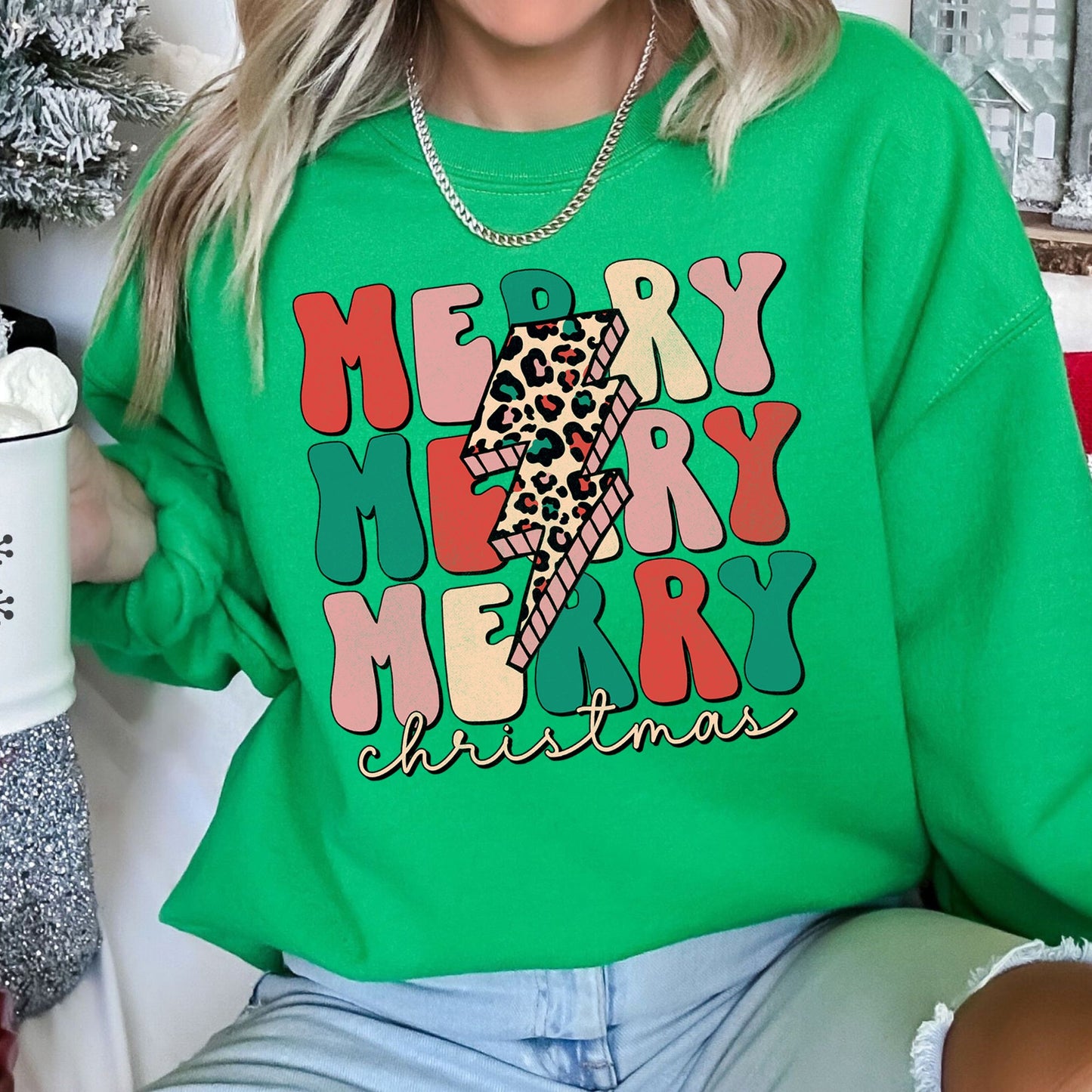 Merry Christmas Retro, Leopard Print Sweatshirt