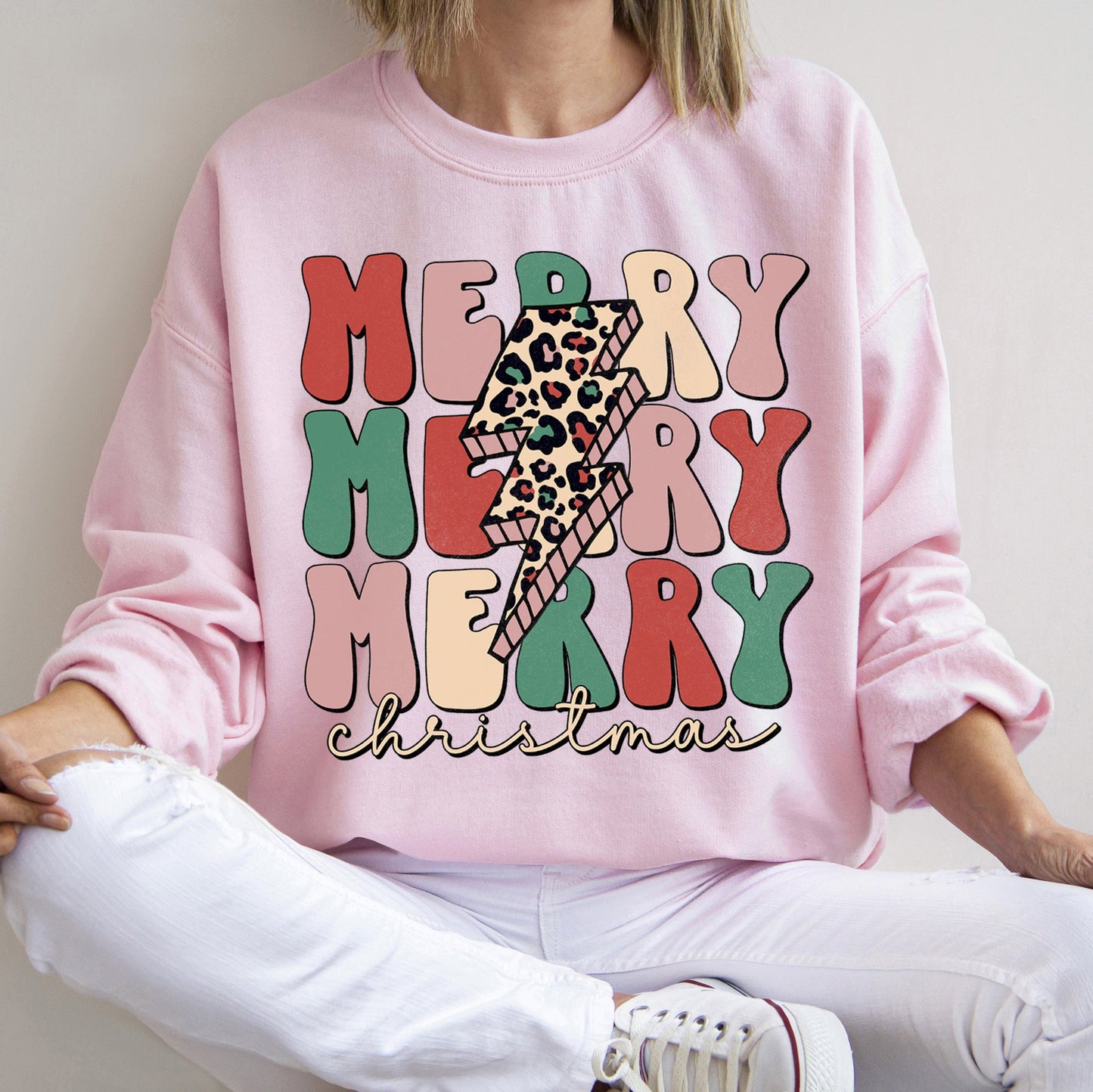 Merry Christmas Retro, Leopard Print Sweatshirt