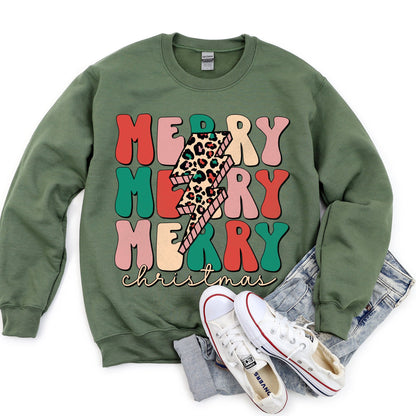 Merry Christmas Retro, Leopard Print Sweatshirt