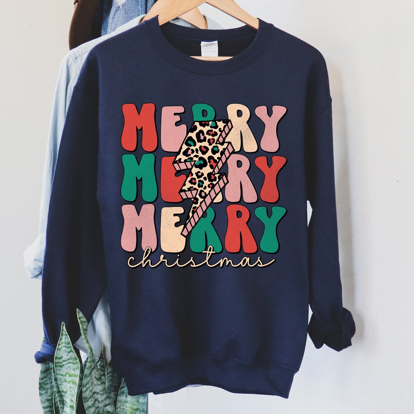 Merry Christmas Retro, Leopard Print Sweatshirt