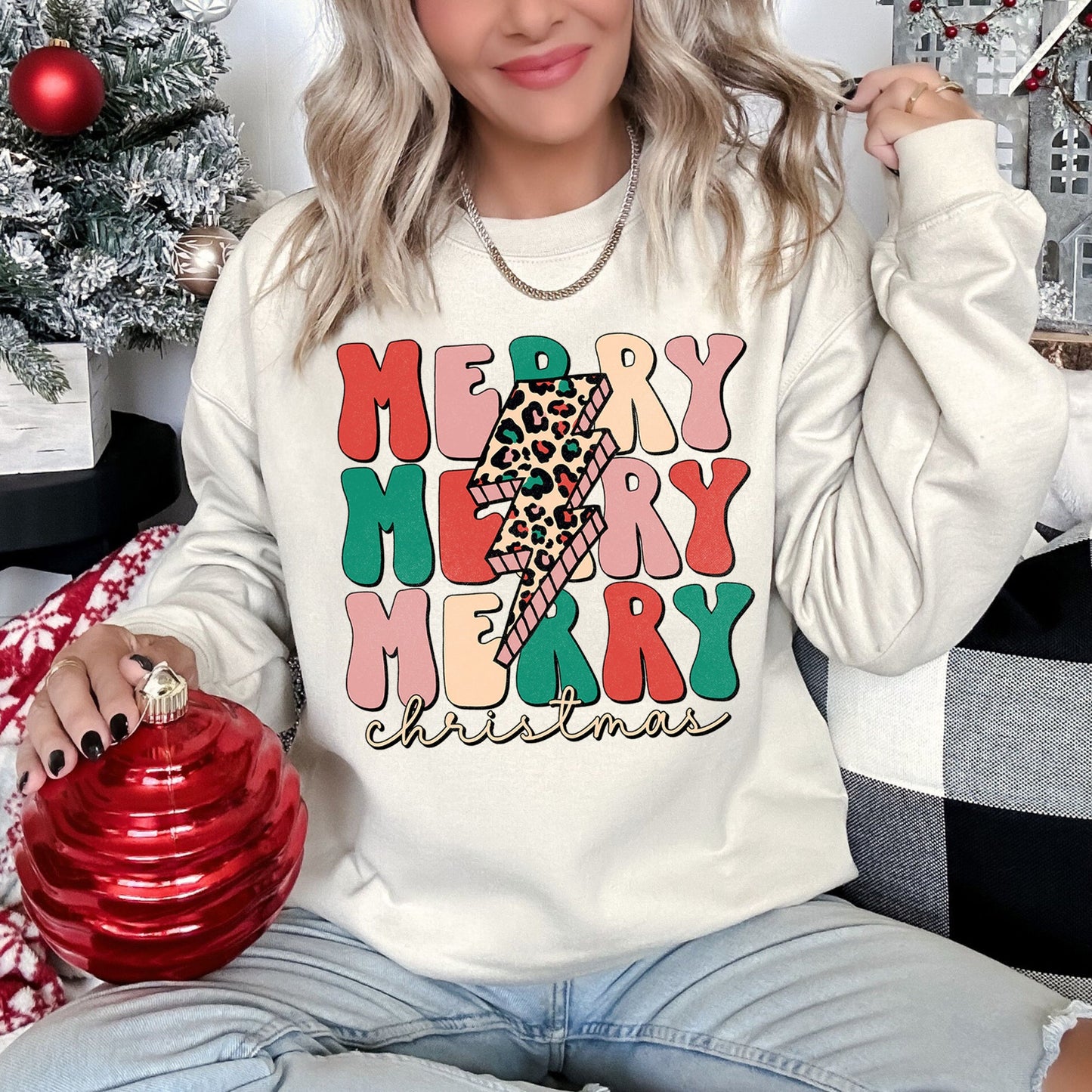 Merry Christmas Retro, Leopard Print Sweatshirt