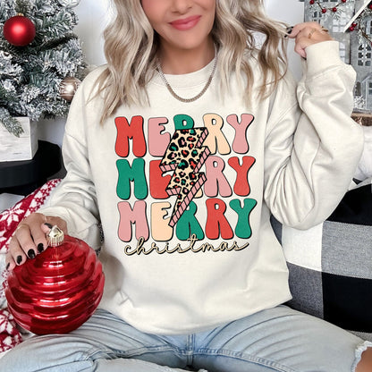 Merry Christmas Retro, Leopard Print Sweatshirt