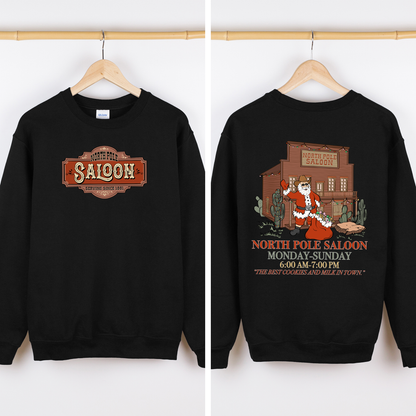 North Pole Saloon, Christmas Party, Santa, Funny, Front and Back Sweatshirt
