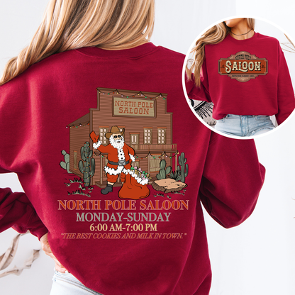 North Pole Saloon, Christmas Party, Santa, Funny, Front and Back Sweatshirt