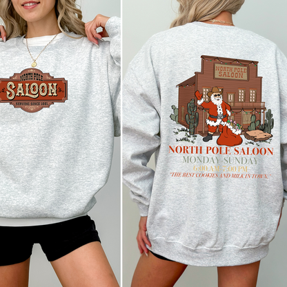 North Pole Saloon, Christmas Party, Santa, Funny, Front and Back Sweatshirt