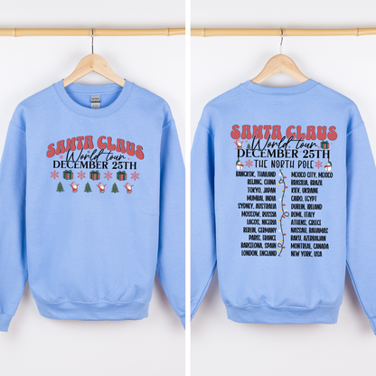 Santa Claus, World Tour, The North Pole, Christmas, Retro, Band, Front and Back Sweatshirt