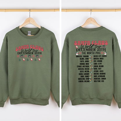 Santa Claus, World Tour, The North Pole, Christmas, Retro, Band, Front and Back Sweatshirt