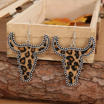 Animal Print Cow Head Earrings