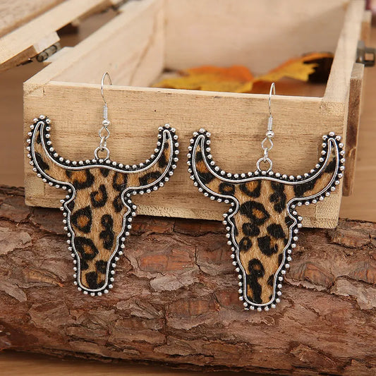 Animal Print Cow Head Earrings