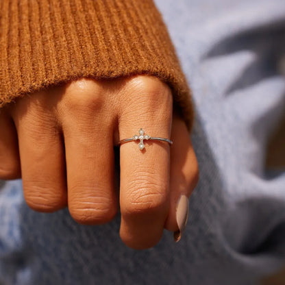 Sterling Silver Cross Ring - Rose Gold and Silver