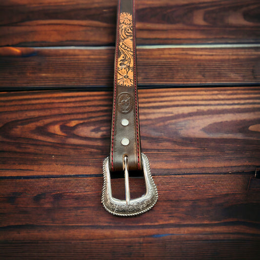 Hand Tooled Leather Belt - Will fit a 32 - 36 inch waist.