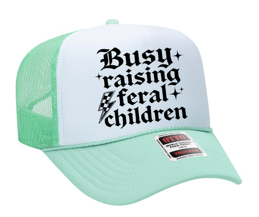 Busy Raising Feral Children Adult Otto Foam Trucker Hat