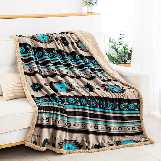 Stella Aztec Sherpa Line Throw  Blanket: Brown